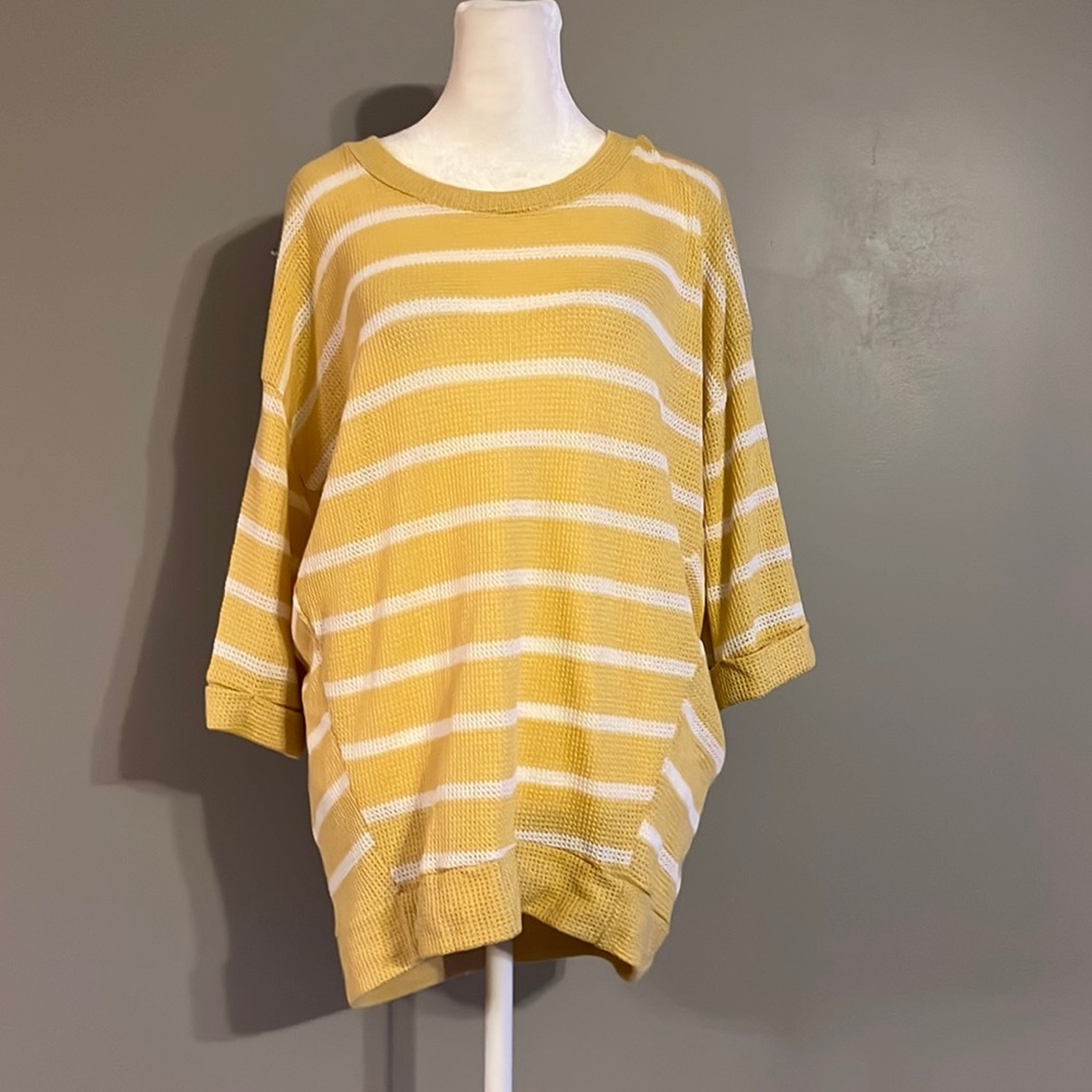 Cherish Yellow and White Striped Waffle Top, Size Medium